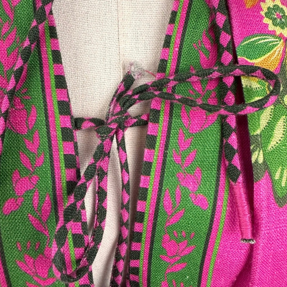 Farm Rio NWT SZ Sm Ana Tie Front Pink Floral Linen Blend Kaftan Midi Dress - Picture 11 of 16